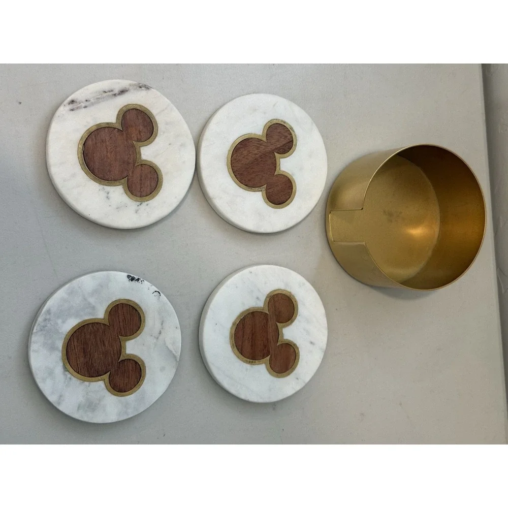 Mickey IMouse Icon Homestead Marble Coaster Set Disney 4 Total